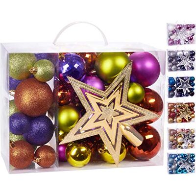 BRUBAKER Boules de Noël & Pointe de Sapin Coffret de 50 Pièces Décoration Arbre de Noël Violet/Vert/Orange - Publicité BRUBAKER Boules de Noël & Pointe de Sapin Coffret de 50 Pièces Décoration Arbre de Noël Violet/Vert/Orange - Publicité