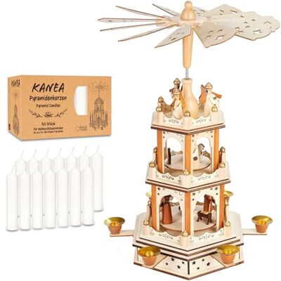 BRUBAKER Pyramide de Noël avec Lot de 50 Bougies Blanches Carrousel Rotatif à Trois Niveaux avec Figurines en Bois Peintes à la Main Décoration de Fête de 45 cm Finition Naturelle - Publicité BRUBAKER Pyramide de Noël avec Lot de 50 Bougies Blanches Carrousel Rotatif à Trois Niveaux avec Figurines en Bois Peintes à la Main Décoration de Fête de 45 cm Finition Naturelle - Publicité