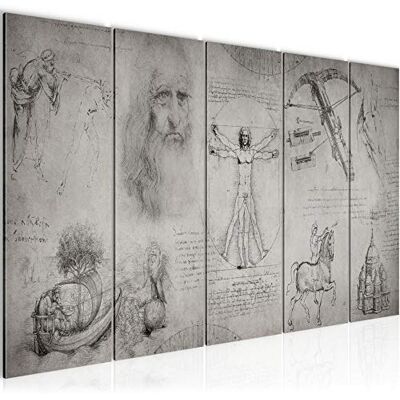 Tableau mural XXL Leonardo Da Vinci 200 x 80 cm Gris 5 Parties 008955c - Publicité Tableau mural XXL Leonardo Da Vinci 200 x 80 cm Gris 5 Parties 008955c - Publicité