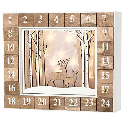 BRUBAKER Calendrier de l'Avent Lumineux 24 Tiroirs à remplir Paysage d'hiver Décoration de Noël en Bois Éclairage LED 35,5 x 6 x 27 cm - Publicité BRUBAKER Calendrier de l'Avent Lumineux 24 Tiroirs à remplir Paysage d'hiver Décoration de Noël en Bois Éclairage LED 35,5 x 6 x 27 cm - Publicité