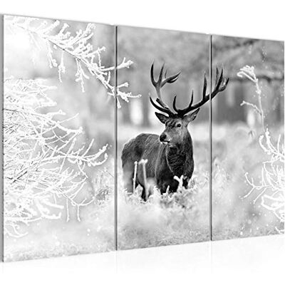 Hiver Cerf Peinture Tableau Salon XXL Noir Blanc Animaux De La Forêt 120 x 80 cm 3 Parties Decoration Murale 004131b - Publicité Hiver Cerf Peinture Tableau Salon XXL Noir Blanc Animaux De La Forêt 120 x 80 cm 3 Parties Decoration Murale 004131b - Publicité