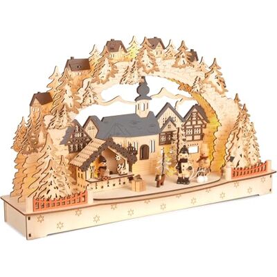 BRUBAKER Arc de Lumière 3D Grand Village de Noël Illuminations LED de Noël en Bois Naturel 27 x 45 x 12 cm Peint à la Main Décoration de Noël pour Table & Appui de Fenêtre - Publicité BRUBAKER Arc de Lumière 3D Grand Village de Noël Illuminations LED de Noël en Bois Naturel 27 x 45 x 12 cm Peint à la Main Décoration de Noël pour Table & Appui de Fenêtre - Publicité