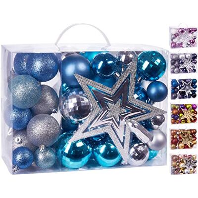 BRUBAKER Boules de Noël & Pointe de Sapin Coffret de 50 Pièces Décoration Arbre de Noël Bleu/Argenté - Publicité BRUBAKER Boules de Noël & Pointe de Sapin Coffret de 50 Pièces Décoration Arbre de Noël Bleu/Argenté - Publicité