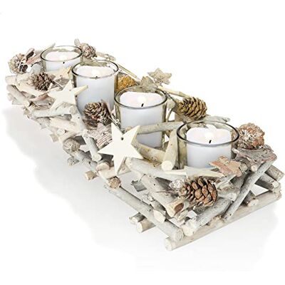 com-four ® Bougeoir Avent en Bois avec Étoiles et Pommes de Pin 4 Verres Support allongé de 38 cm avec cœurs et papillons interchangeables composition décorative de saison - Publicité com-four ® Bougeoir Avent en Bois avec Étoiles et Pommes de Pin 4 Verres Support allongé de 38 cm avec cœurs et papillons interchangeables composition décorative de saison - Publicité