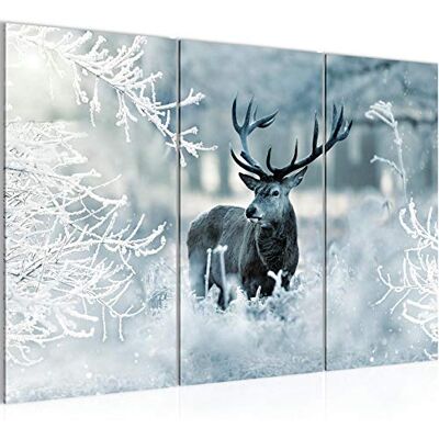 Hiver Cerf Peinture Tableau Salon XXL Bleu Paysage 120 x 80 cm 3 Parties Decoration Murale 004131c - Publicité Hiver Cerf Peinture Tableau Salon XXL Bleu Paysage 120 x 80 cm 3 Parties Decoration Murale 004131c - Publicité