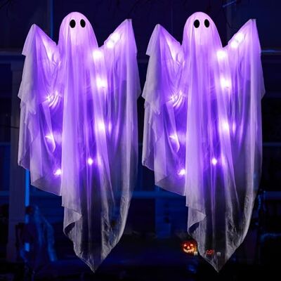 JOYIN Lot de 2 fantômes Lumineux à Suspendre pour Halloween de 119,4 cm avec lumière LED Violette, Accessoire de Maison hantée, Fournitures de fête, Cour, Patio, Jardin - Publicité JOYIN Lot de 2 fantômes Lumineux à Suspendre pour Halloween de 119,4 cm avec lumière LED Violette, Accessoire de Maison hantée, Fournitures de fête, Cour, Patio, Jardin - Publicité