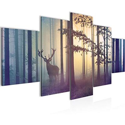 Tableau Forêt Cerf 200 x 100 cm 5 Parties XXL Decoration Murale Dessin Bleu 013451a - Publicité Tableau Forêt Cerf 200 x 100 cm 5 Parties XXL Decoration Murale Dessin Bleu 013451a - Publicité