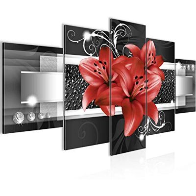 Tableau Lis Fleurs 200 x 100 cm 5 Parties XXL Decoration Murale Dessin Rouge 008651c - Publicité Tableau Lis Fleurs 200 x 100 cm 5 Parties XXL Decoration Murale Dessin Rouge 008651c - Publicité