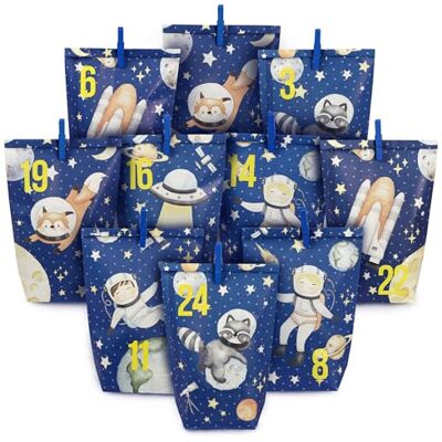 Papierdrachen Calendrier de l'Avent Extravagant à remplir avec 24 Sacs-Cadeaux imprimés Bleus et 24 Autocollants et Pinces à numéros Univers des Motifs pour bricoler et Offrir Noël et Avent - Publicité Papierdrachen Calendrier de l'Avent Extravagant à remplir avec 24 Sacs-Cadeaux imprimés Bleus et 24 Autocollants et Pinces à numéros Univers des Motifs pour bricoler et Offrir Noël et Avent - Publicité