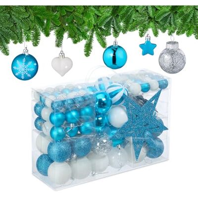 Relaxdays Boules de Noël, Lot de 101, en Plastique, décoration de Sapin, cœurs, étoiles et cimier, pétrole/Blanc - Publicité Relaxdays Boules de Noël, Lot de 101, en Plastique, décoration de Sapin, cœurs, étoiles et cimier, pétrole/Blanc - Publicité