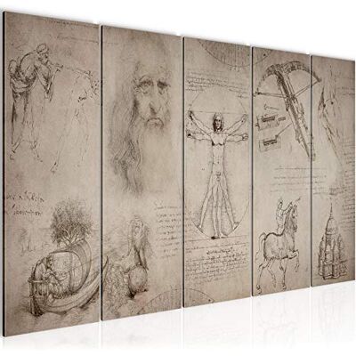 Tableau mural XXL Leonardo Da Vinci 200 x 80 cm Marron 5 Parties 008955a - Publicité Tableau mural XXL Leonardo Da Vinci 200 x 80 cm Marron 5 Parties 008955a - Publicité