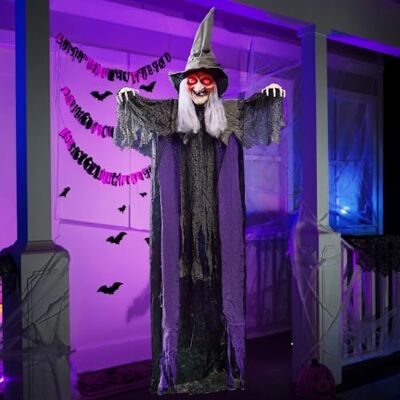 JOYIN 213,4 cm Décoration d'halloween à Suspendre avec Fonction d'activation sonore, sorcière animée parlante avec Yeux Ronds pour Halloween, décoration de Maison hantée, - Publicité JOYIN 213,4 cm Décoration d'halloween à Suspendre avec Fonction d'activation sonore, sorcière animée parlante avec Yeux Ronds pour Halloween, décoration de Maison hantée, - Publicité