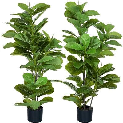 HOMCOM Lot de 2 Plantes artificielles intérieures 110 cm, Fausse Plante à figuier Lyre avec Pot en Ciment, 90 Feuilles réalistes, Arbre Artificiel Vert décoration pour Maison, Bureau, Salon, Chambre - Publicité HOMCOM Lot de 2 Plantes artificielles intérieures 110 cm, Fausse Plante à figuier Lyre avec Pot en Ciment, 90 Feuilles réalistes, Arbre Artificiel Vert décoration pour Maison, Bureau, Salon, Chambre - Publicité