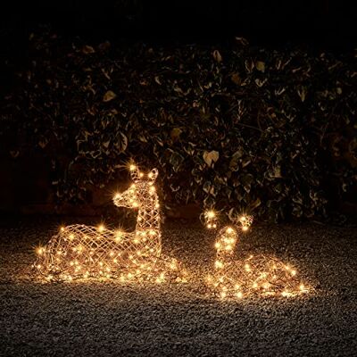 Lights4fun Duo de Rennes Lumineux en Rotin Studley Biche et Faon Couchés, pour Exterieur, Interieur - Publicité Lights4fun Duo de Rennes Lumineux en Rotin Studley Biche et Faon Couchés, pour Exterieur, Interieur - Publicité