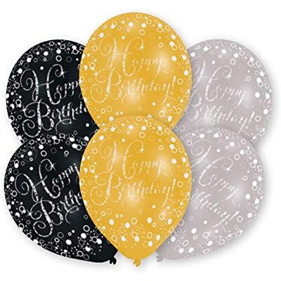 amscan 9901069 – Lot de 6 Ballons en Latex Happy Birthday, env. 28 cm, Or, Argent, Noir, Anniversaire, Ballons - Publicité amscan 9901069 – Lot de 6 Ballons en Latex Happy Birthday, env. 28 cm, Or, Argent, Noir, Anniversaire, Ballons - Publicité