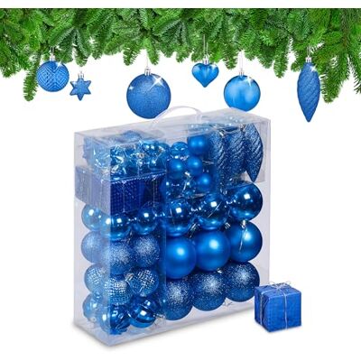 Relaxdays Boules de Noël, Lot de 110, en Plastique, D : 6 cm, décoration de Sapin, avec Guirlande, Bleues - Publicité Relaxdays Boules de Noël, Lot de 110, en Plastique, D : 6 cm, décoration de Sapin, avec Guirlande, Bleues - Publicité