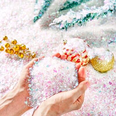 JOYIN 320 g de Flocons de Neige artificiels de Noël Scintillants, en Plastique, pour décoration de Sapin de Noël, scènes de Neige Scintillantes, décorations de fête de Noël - Publicité JOYIN 320 g de Flocons de Neige artificiels de Noël Scintillants, en Plastique, pour décoration de Sapin de Noël, scènes de Neige Scintillantes, décorations de fête de Noël - Publicité