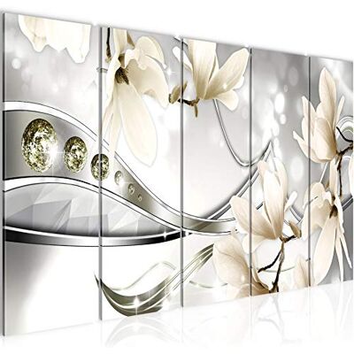 Tableau mural XXL Fleurs Magnolia 200 x 80 cm Beige Gris 5 Parties 207255c - Publicité Tableau mural XXL Fleurs Magnolia 200 x 80 cm Beige Gris 5 Parties 207255c - Publicité