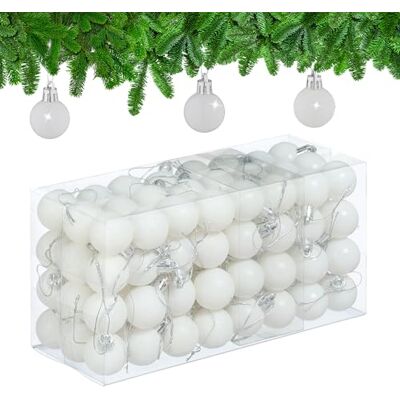 Relaxdays Boules de Noël, Lot de 96, en Plastique, D : 3 cm, Paillettes, Mates, Brillantes, déco Sapin, Blanches - Publicité Relaxdays Boules de Noël, Lot de 96, en Plastique, D : 3 cm, Paillettes, Mates, Brillantes, déco Sapin, Blanches - Publicité