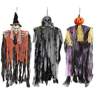 JOYIN Lot de 3 décorations d'halloween fantôme à Suspendre de 89 cm Faucheuse à Suspendre Sorcière pour Halloween Décoration extérieure (Une Faucheuse, Une sorcière Suspendue - Publicité JOYIN Lot de 3 décorations d'halloween fantôme à Suspendre de 89 cm Faucheuse à Suspendre Sorcière pour Halloween Décoration extérieure (Une Faucheuse, Une sorcière Suspendue - Publicité