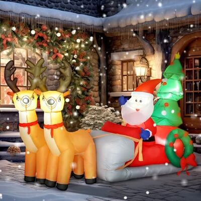 Outsunny Père Noël Gonflable de 2,1 m sur traîneau avec Deux Rennes, décoration de Noël Gonflable avec lumières LED intégrées pour Jardin, décoration intérieure et extérieure - Publicité Outsunny Père Noël Gonflable de 2,1 m sur traîneau avec Deux Rennes, décoration de Noël Gonflable avec lumières LED intégrées pour Jardin, décoration intérieure et extérieure - Publicité