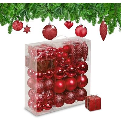 Relaxdays Boules de Noël, Lot de 110, en Plastique, D : 6 cm, décoration de Sapin, avec Guirlande, Rouges - Publicité Relaxdays Boules de Noël, Lot de 110, en Plastique, D : 6 cm, décoration de Sapin, avec Guirlande, Rouges - Publicité