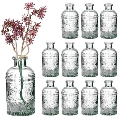 Relaxdays Vase en Verre, en Lot de 12, Design Vintage, décoration pour la Table, H x D : 13 x 6 cm, Non teinté - Publicité Relaxdays Vase en Verre, en Lot de 12, Design Vintage, décoration pour la Table, H x D : 13 x 6 cm, Non teinté - Publicité