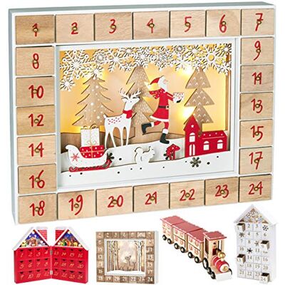 BRUBAKER Calendrier de l'Avent lumineux 24 Tiroirs à remplir Père Noël dans la forêt Décoration de Noël en Bois Éclairage LED 35,5 x 6 x 27 cm - Publicité BRUBAKER Calendrier de l'Avent lumineux 24 Tiroirs à remplir Père Noël dans la forêt Décoration de Noël en Bois Éclairage LED 35,5 x 6 x 27 cm - Publicité