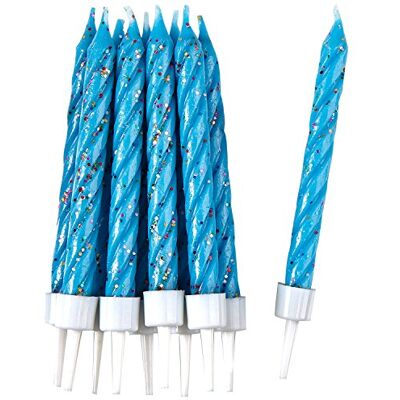 amscan Lot de 10 Bougies à Paillettes Bleues avec Supports - Publicité amscan Lot de 10 Bougies à Paillettes Bleues avec Supports - Publicité