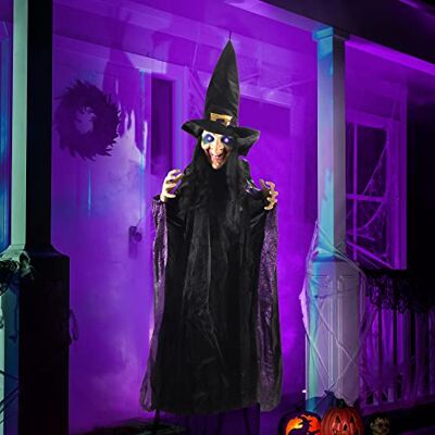 JOYIN Sorcière animée Suspendue Grandeur Nature 187.9 cm avec Yeux LED et Sons effrayants pour Les décorations d'halloween - Publicité JOYIN Sorcière animée Suspendue Grandeur Nature 187.9 cm avec Yeux LED et Sons effrayants pour Les décorations d'halloween - Publicité