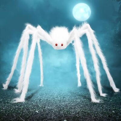JOYIN 1,5 m d'araignée géante Blanche pour Halloween Décoration extérieure Grande araignée Artificielle poilue et effrayante Grand Accessoire réaliste pour Cour, fête, décoration intérieure - Publicité JOYIN 1,5 m d'araignée géante Blanche pour Halloween Décoration extérieure Grande araignée Artificielle poilue et effrayante Grand Accessoire réaliste pour Cour, fête, décoration intérieure - Publicité