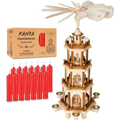 BRUBAKER Pyramide de Noël avec Lot de 50 Bougies Rouges Carrousel Rotatif à Quatre Niveaux avec Figurines en Bois Peintes à la Main Décoration de Noël de 60 cm Finition Naturelle - Publicité BRUBAKER Pyramide de Noël avec Lot de 50 Bougies Rouges Carrousel Rotatif à Quatre Niveaux avec Figurines en Bois Peintes à la Main Décoration de Noël de 60 cm Finition Naturelle - Publicité