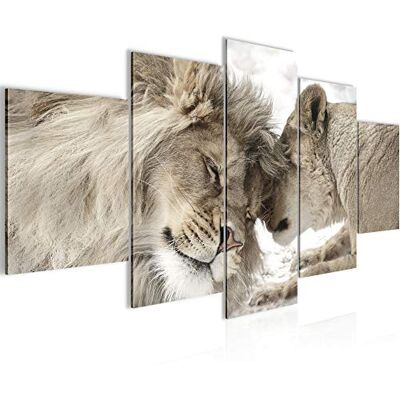 Les Lions Amour Tableau Murale Impression sur Toile Intissee 5 Parties Lion et Lionne Beige Chambre Salle 002153b - Publicité Les Lions Amour Tableau Murale Impression sur Toile Intissee 5 Parties Lion et Lionne Beige Chambre Salle 002153b - Publicité