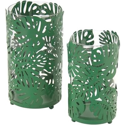 AUBRY GASPARD Photophores Ronds Métal Vert Feuilles Tropicales Lot de 2 Verre Amovible Utilisation Vase 10.5x10.5x19.5 cm et 9x9x16 cm Élégant Décoration Intérieure - Publicité AUBRY GASPARD Photophores Ronds Métal Vert Feuilles Tropicales Lot de 2 Verre Amovible Utilisation Vase 10.5x10.5x19.5 cm et 9x9x16 cm Élégant Décoration Intérieure - Publicité