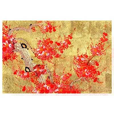 Tableau Asiatique en Bois Laqué 40x30cm Fleur de Prunier sur Fond Doré Artisanat du Vietnam - Publicité Tableau Asiatique en Bois Laqué 40x30cm Fleur de Prunier sur Fond Doré Artisanat du Vietnam - Publicité