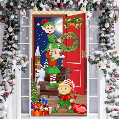 YAXZIM Couverture de Porte de Noel Decoration Suspendue Bannière Toile de Fond de Noël, Décorations de Noël Bannière de Porte pour Décoration Vacances Hiver Porte Entrée Maison (Elfe) - Publicité YAXZIM Couverture de Porte de Noel Decoration Suspendue Bannière Toile de Fond de Noël, Décorations de Noël Bannière de Porte pour Décoration Vacances Hiver Porte Entrée Maison (Elfe) - Publicité