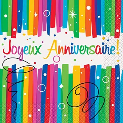 Unique Party Seviettes en papier Joyeux Anniversaire 12 paquets de 16 pièces Rainbow Ribbon, 270 ml - Publicité Unique Party Seviettes en papier Joyeux Anniversaire 12 paquets de 16 pièces Rainbow Ribbon, 270 ml - Publicité