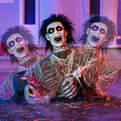 JOYIN Décoration d'halloween Animated Zombie Groundbreaker Halloween Props Mobile Groundbreaker Zombie avec Son Effrayant et Yeux LED Rougeoyants, Induction Sonore - Publicité JOYIN Décoration d'halloween Animated Zombie Groundbreaker Halloween Props Mobile Groundbreaker Zombie avec Son Effrayant et Yeux LED Rougeoyants, Induction Sonore - Publicité