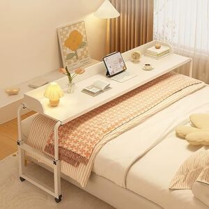 FAXIOAWA Table de lit réglable avec roues à 360°, bureau d'ordinateur extensible, table d'appoint portable pour canapé, support pour ordinateur portable avec pied en métal (couleur : blanc, taille : 120-210 - Publicité