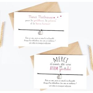 Un Voeu à Chaque Noeud UVACN 2 CARTES MERCI MAITRESSE & ATSEM GÉNIALE + 2 Bracelets porte-bonheur Cadeau fin d'année remerciement institutrice, professeur des écoles - Publicité Un Voeu à Chaque Noeud UVACN 2 CARTES MERCI MAITRESSE & ATSEM GÉNIALE + 2 Bracelets porte-bonheur Cadeau fin d'année remerciement institutrice, professeur des écoles - Publicité