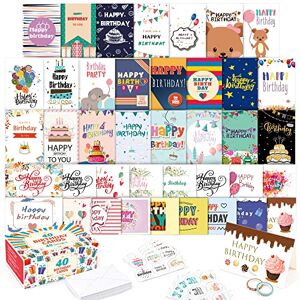 feela 40 PCS Cartes de Joyeux Anniversaire, 40 Modèles Cartes d’Anniversaire avec 40 Enveloppes Vierges et 48 Autocollants 2 Rubans Washi, Cartes de Vœux 10x15cm pour Femmes Filles Amis Enfants - Publicité feela 40 PCS Cartes de Joyeux Anniversaire, 40 Modèles Cartes d’Anniversaire avec 40 Enveloppes Vierges et 48 Autocollants 2 Rubans Washi, Cartes de Vœux 10x15cm pour Femmes Filles Amis Enfants - Publicité