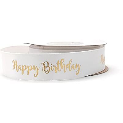 OMISS Ruban Blanc avec écriture Or Happy Birthday Décoration pour Anniversaire (Blanc) - Publicité OMISS Ruban Blanc avec écriture Or Happy Birthday Décoration pour Anniversaire (Blanc) - Publicité