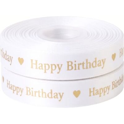 My Ribbon Laces Ruban de luxe en satin doré « Happy Birthday » pour gâteaux, gâteaux d'anniversaire, emballages cadeaux, cartes, décorations d'anniversaire (doré et blanc) - Publicité My Ribbon Laces Ruban de luxe en satin doré « Happy Birthday » pour gâteaux, gâteaux d'anniversaire, emballages cadeaux, cartes, décorations d'anniversaire (doré et blanc) - Publicité