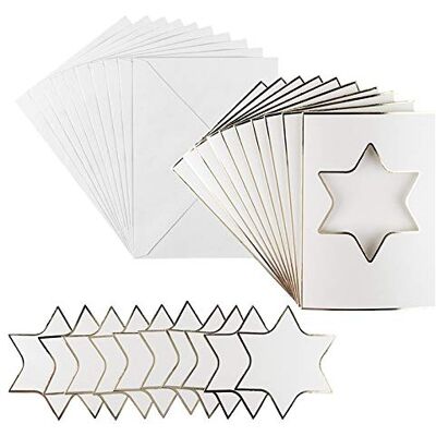 ideen mit herz Lot de 10 cartes de vœux à 3 compartiments avec enveloppes et pièces de découpe, avec passe-partout, idéales pour les félicitations de la période de Noël Format B6 (étoile, blanc - Publicité ideen mit herz Lot de 10 cartes de vœux à 3 compartiments avec enveloppes et pièces de découpe, avec passe-partout, idéales pour les félicitations de la période de Noël Format B6 (étoile, blanc - Publicité