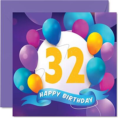 Stuff4 Carte d'anniversaire 32 ans pour homme et femme, Fête ballon - Publicité Stuff4 Carte d'anniversaire 32 ans pour homme et femme, Fête ballon - Publicité