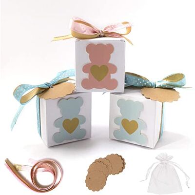 Stella Design Bonbonnières à dragées pour baptêmes/anniversaires, 48 étiquettes et sachets ourson garçon ou fille, boîtes à dragées (Rose) - Publicité Stella Design Bonbonnières à dragées pour baptêmes/anniversaires, 48 étiquettes et sachets ourson garçon ou fille, boîtes à dragées (Rose) - Publicité
