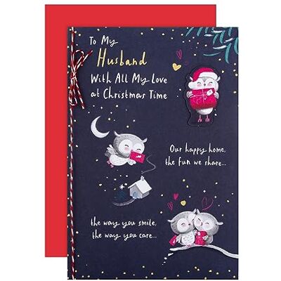 Hallmark Carte de Noël, carte de Noël pour mari, motifs chouettes, détails dorés, bleu marine - Publicité Hallmark Carte de Noël, carte de Noël pour mari, motifs chouettes, détails dorés, bleu marine - Publicité