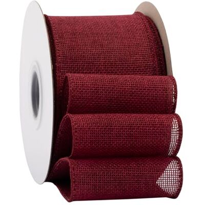 Ribbonitlux Ruban en toile de jute burgundy avec fil, 75mm x 18 mètres, bord filaire pour emballage cadeau, grand nœud, couronne et décoration de sapin de Noël - Publicité Ribbonitlux Ruban en toile de jute burgundy avec fil, 75mm x 18 mètres, bord filaire pour emballage cadeau, grand nœud, couronne et décoration de sapin de Noël - Publicité