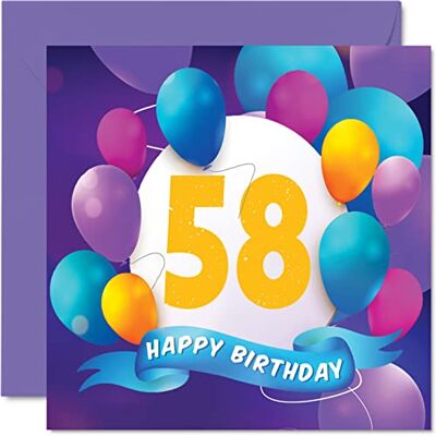 Stuff4 Carte d'anniversaire de 58 ans pour homme et femme, Fête en ballon Cartes d'anniversaire pour homme de 58 ans, maman, papa, tante, oncle, grand-père, grand-mère, frère, sœur, 145 mm x 145 mm - Publicité Stuff4 Carte d'anniversaire de 58 ans pour homme et femme, Fête en ballon Cartes d'anniversaire pour homme de 58 ans, maman, papa, tante, oncle, grand-père, grand-mère, frère, sœur, 145 mm x 145 mm - Publicité