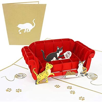 PopLife Cards Les chats jouant sur canapé pop-up carte de voeux - Publicité PopLife Cards Les chats jouant sur canapé pop-up carte de voeux - Publicité